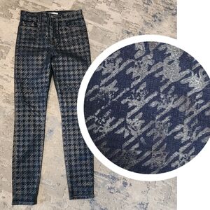 Fidelity Denim Coated Silver Blue Luna Highrise Ankle Houndstooth Jeans Size 27